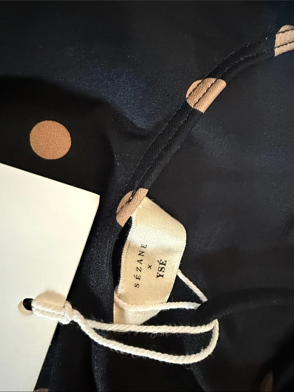 Sezane Black One-Piece Swimsuit with Tan Polka Dots